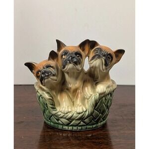 Lefton Boxer Puppies in Basket Dog Figurine Ceramic Japan H3710 Vintage‎ MCM